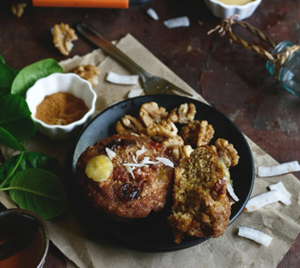 Organic Banana coconut muffins with peanut butter and walnut streusel