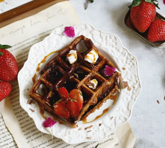 Organic Churro waffles with mocha sauce