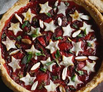 Organic strawberry and basil pie
